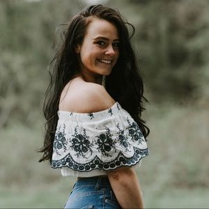 Embroidered Off The Shoulder Crop Top
